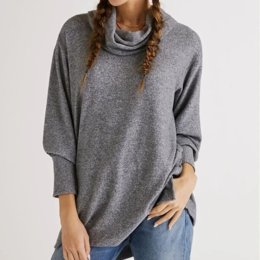 MAEVE by ANTHROPOLOGIE Heather Gray Knit Cowl Neck Top OB1441150 Women's Medium